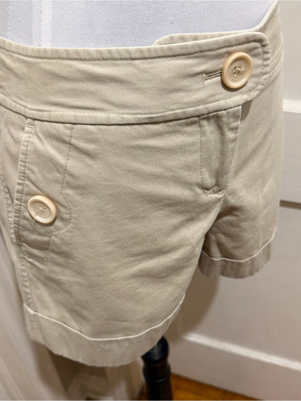 LOFT Khaki 4 pocket Shorts with Decorative Buttons - Picture 7 of 8